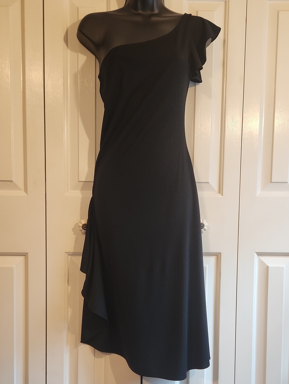Women's Black One-Shoulder Ruffle Dress - Womens Size Medium